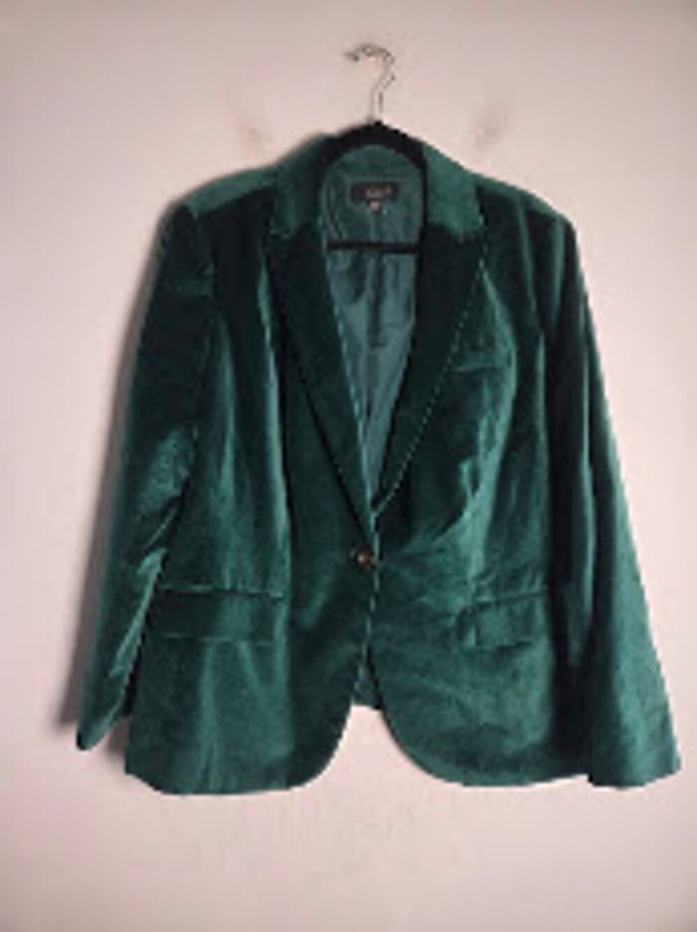 NWOT Talbots Forrest Green Satin Velvet 100% Cotton Single Breasted Blazer 20WP